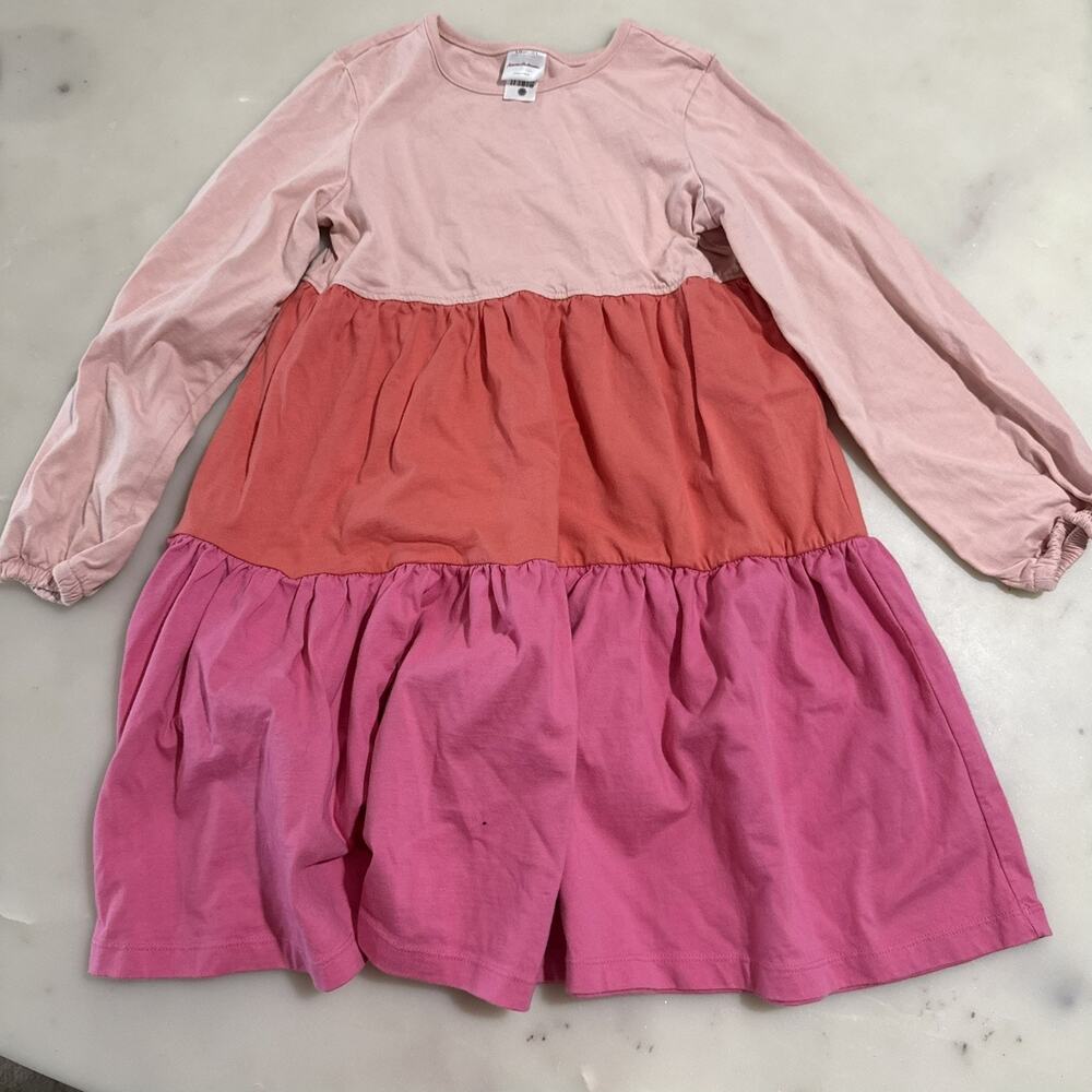 Hanna Andersson Girl's 8 Long Sleeve Twirl Power Dress 100% Cotton Tiered Pink